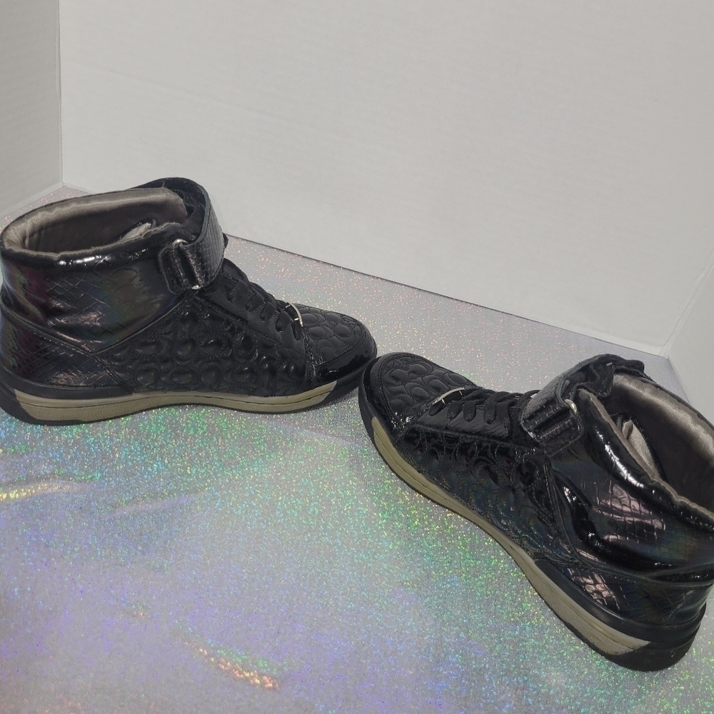 Y2k Coach Nanette High Top Sneakers Cs Monogram Black Patent Leather sz:8 - Picture 8 of 9